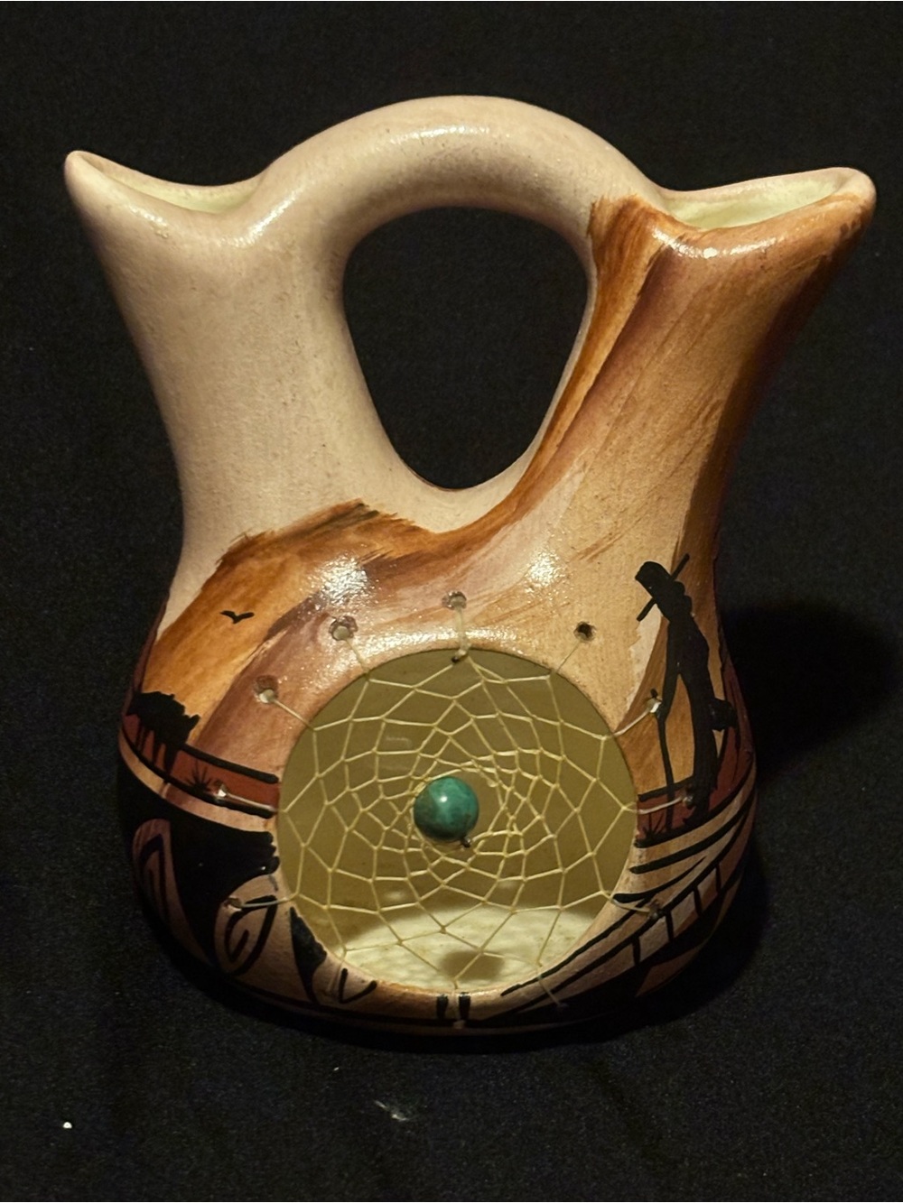 Hand-painted Southwestern Native American -Style Wedding Vase with Dreamcatcher